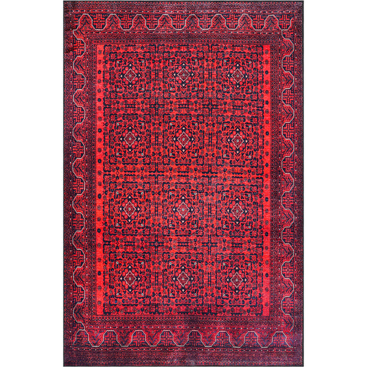 Vintage Oriental Rug for Living Room – aged-look Red Carpet (290 x 200 cm) – for Living Room and Bedroom – Cinnabar – RugRoyal