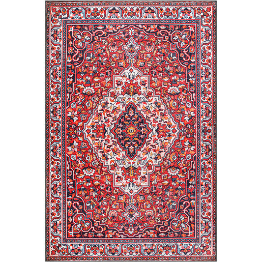 Vintage orientalsk tæppe til stuen – rød tæppe med ældet udseende (290 x 200 cm) – til stue og soveværelse – Clarion – RugRoyal