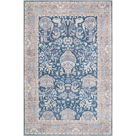 Tapete Oriental Vintage para Sala de Estar – Tapete Azul com Aspeto Envelhecido (290 x 200 cm) – para Sala de Estar e Quarto – Aureate – RugRoyal