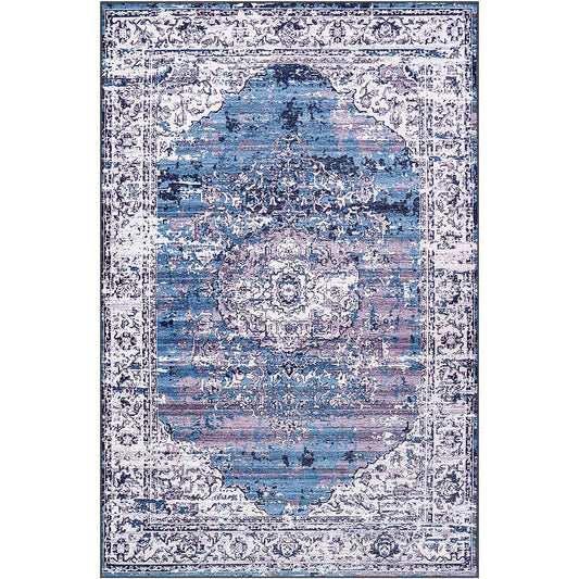 Tapis oriental vintage pour salon – tapis bleu aspect vieilli (290 x 200 cm) – pour salon et chambre – Ardent – RugRoyal