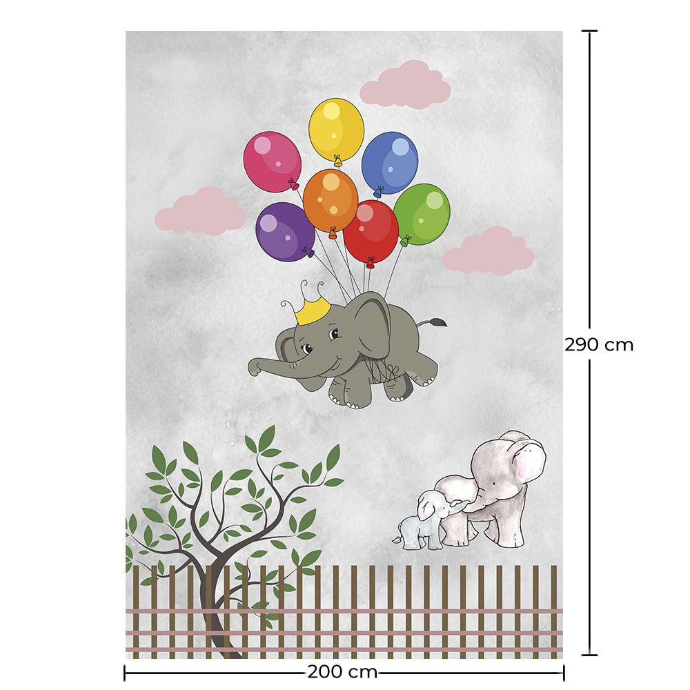 Stort teppe med flyvende elefantdesign for barn - Flerfarget (290 x 200 cm) - Yumal – for stue og soverom – RugRoyal