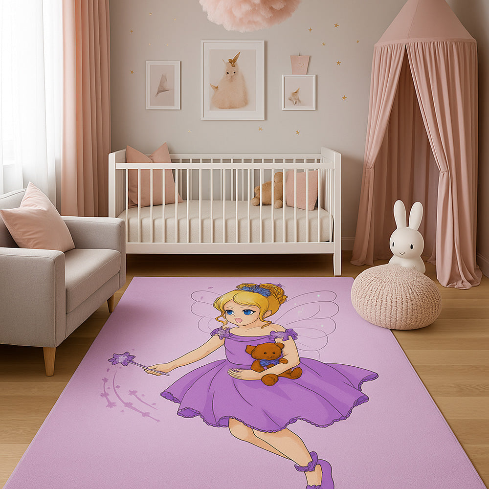 Large Kids Fairy Design Carpet - Pink (290x200 cm) - Oya