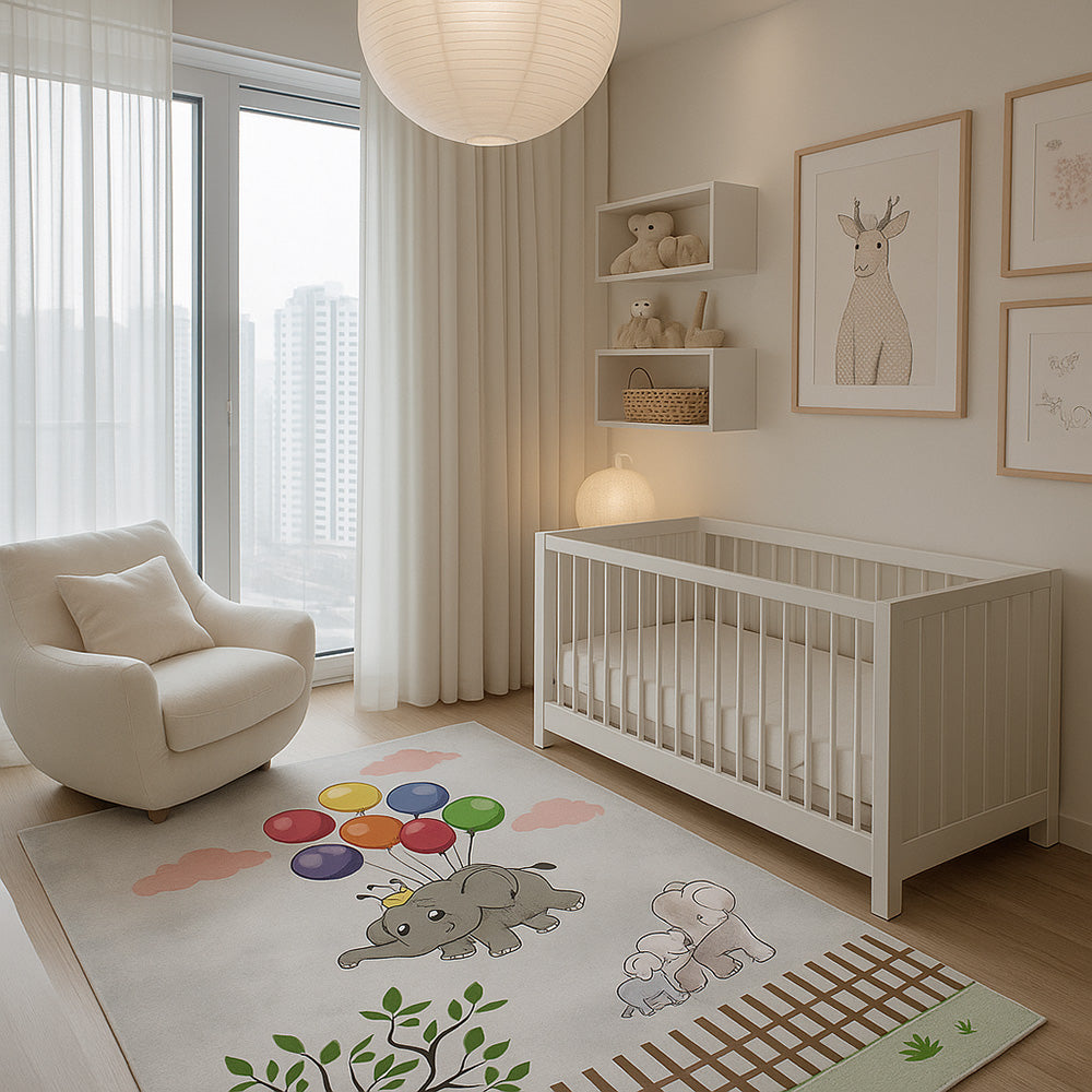 Large Kids Flying Elephant Design Carpet - Multicolor (290x200 cm) - Yumal