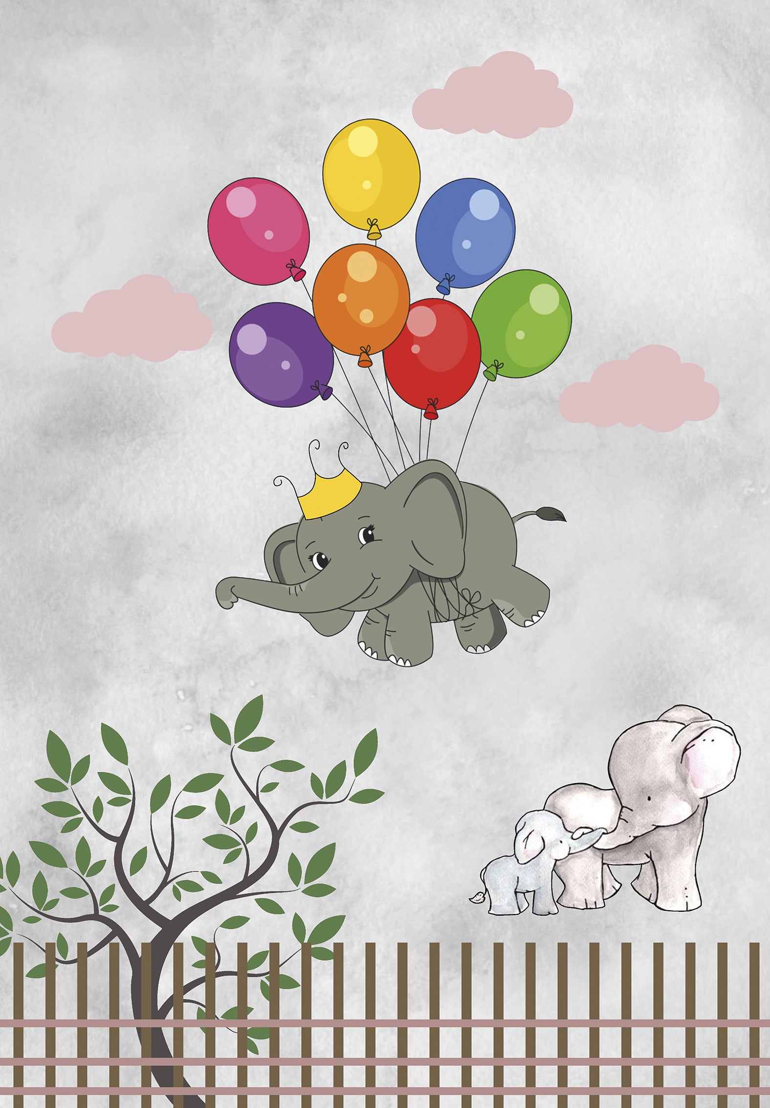Large Kids Flying Elephant Design Carpet - Multicolor (290x200 cm) - Yumal