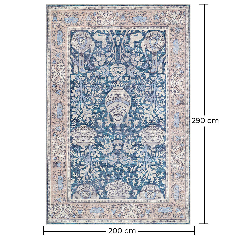 Senovinis rytietiškas kilimas svetainei – sendinto stiliaus mėlynas kilimas (290 x 200 cm) – svetainei ir miegamajam – Aureate – RugRoyal