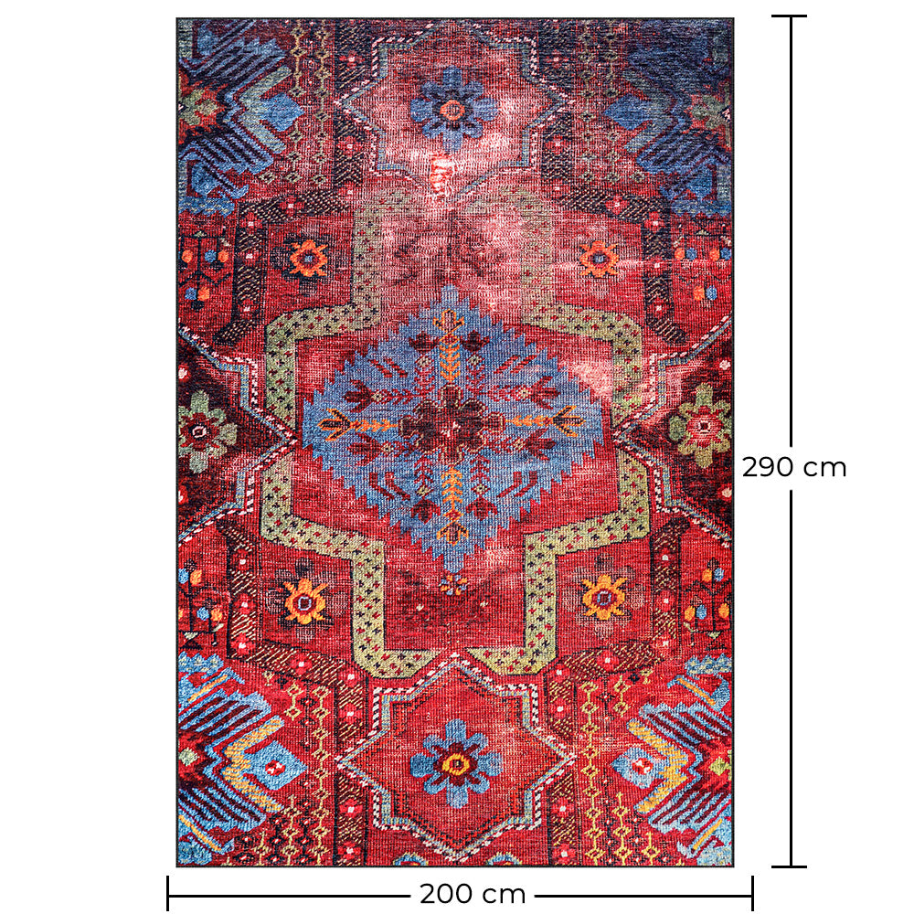 Vintage orijentalni tepih za dnevnu sobu – tepih crvene boje sa efektom starosti (290 x 200 cm) – za dnevnu sobu i spavaću sobu – Meridian – RugRoyal