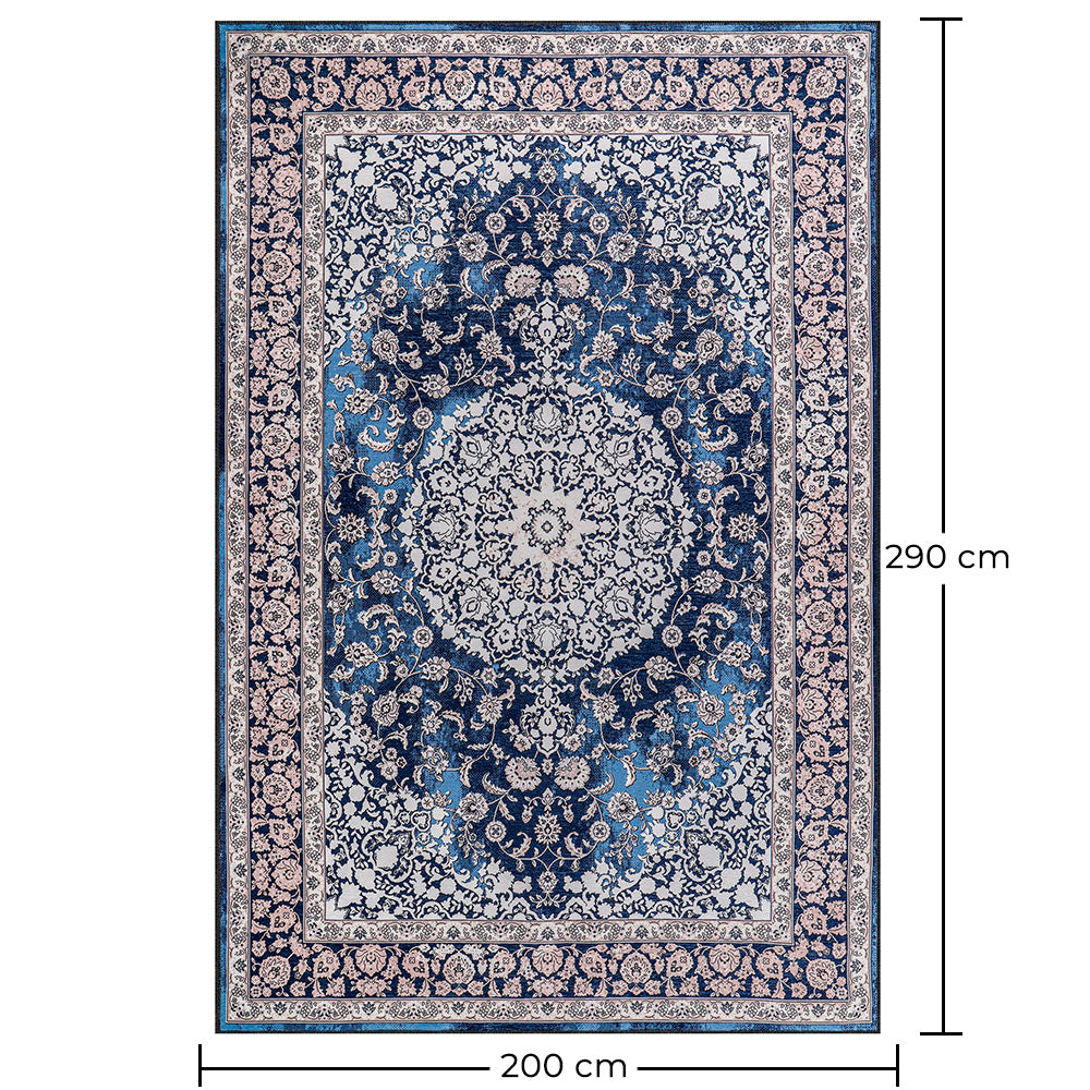 Senovinis rytietiškas kilimas svetainei – sendinto stiliaus mėlynas kilimas (290 x 200 cm) – svetainei ir miegamajam – Jan – RugRoyal