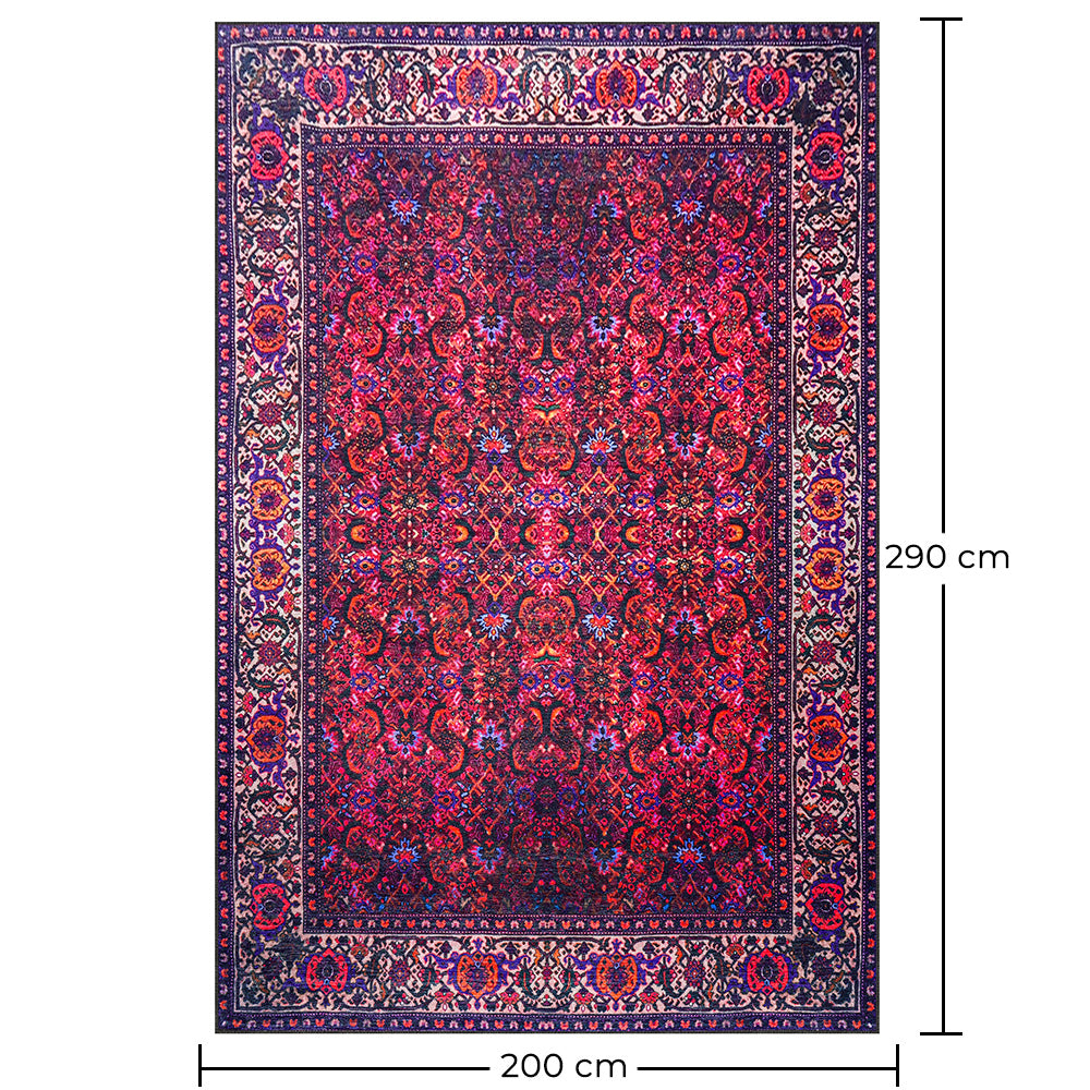 Vintage orijentalni tepih za dnevnu sobu – tepih crvene boje sa efektom starosti (290 x 200 cm) – za dnevnu sobu i spavaću sobu – Viridian – RugRoyal