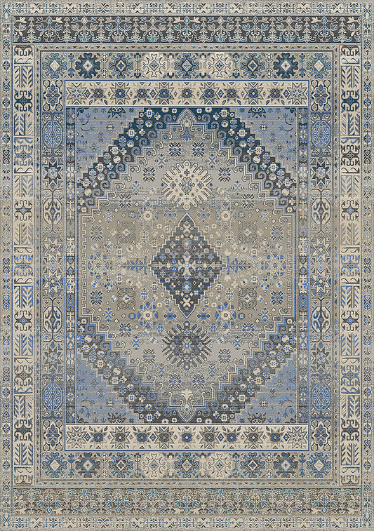 Vintage Oriental Rug for Living Room – aged-look Blue Carpet (290 x 200 cm) – for Living Room and Bedroom – Anar – RugRoyal